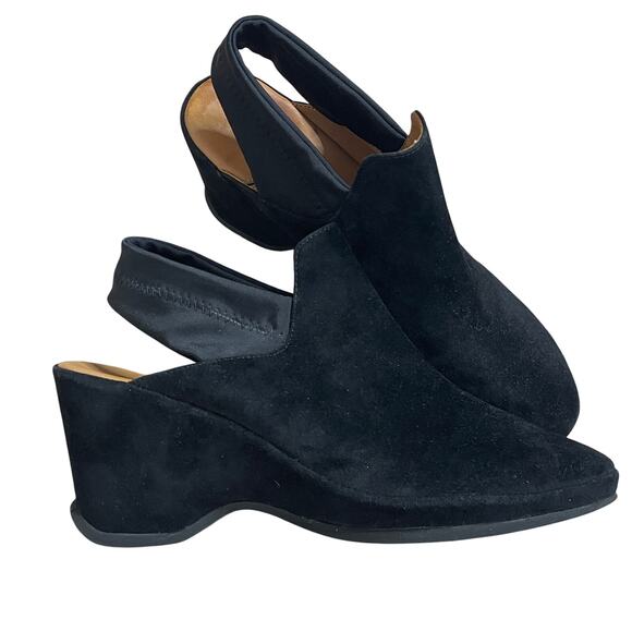 L' AMOUR DES‎ PIEDES  ONIELLA SLINGBACK BLACK WEDGES SHOE SIZE 10M NWOT - Picture 1 of 6